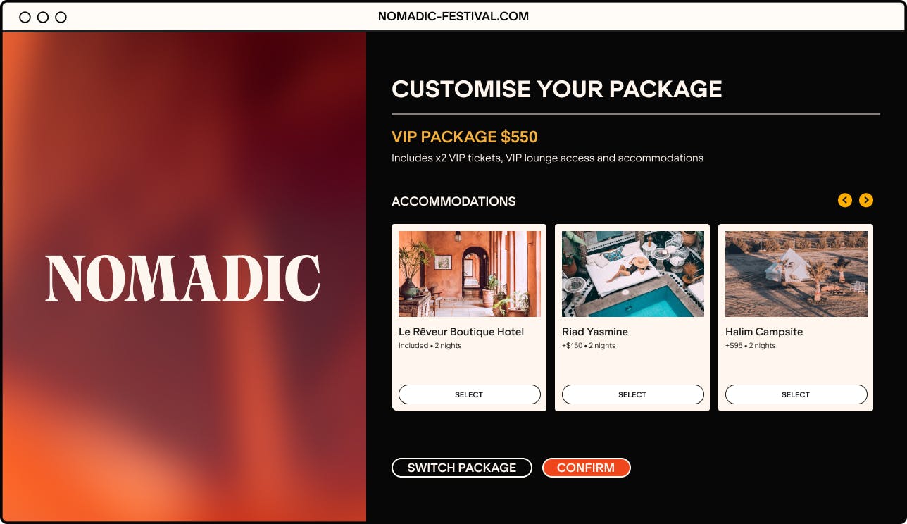 A browser window with Nomadic website visible